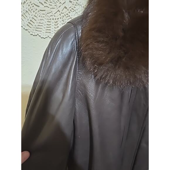 NWT Vtg Damselle Lamb Leather Fox Fur Collar Coat Old Money Womans Size Large - Picture 5 of 9